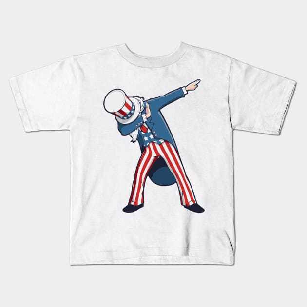 Dabbing Uncle Sam 4th of July Kids T-Shirt by Elvirtuoso